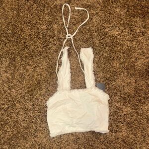 Fate White Frayed Halter Crop Tank